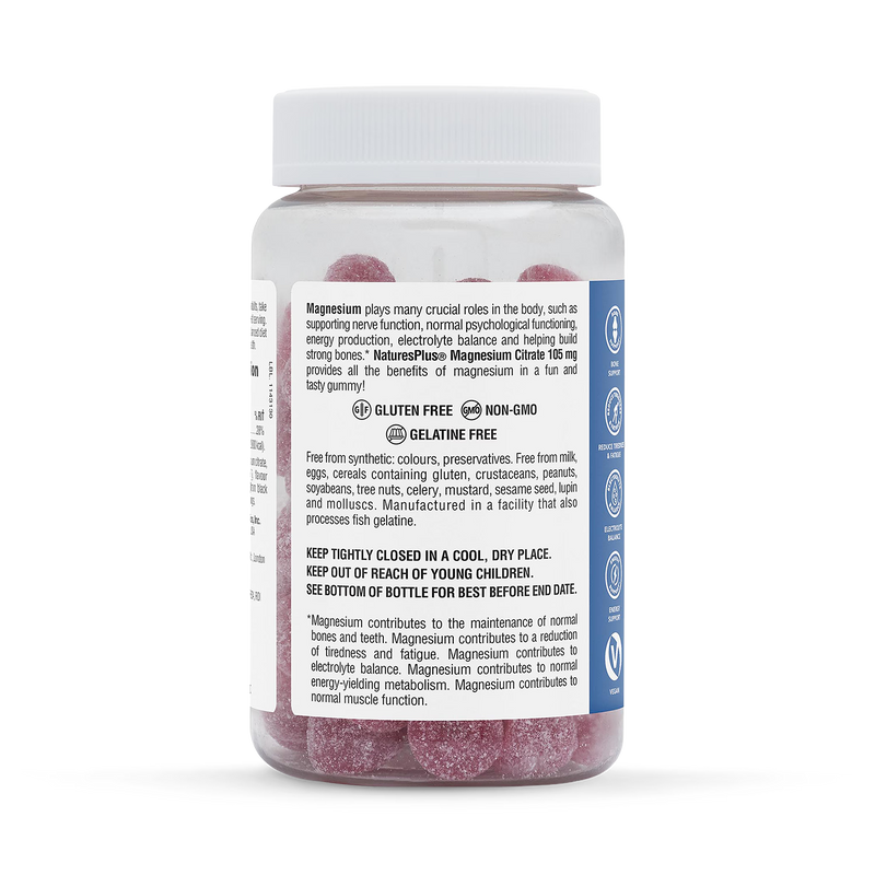 NaturesPlus Magnesium Citrate Gummies Raspberry 75 gummies, imported from the UK
