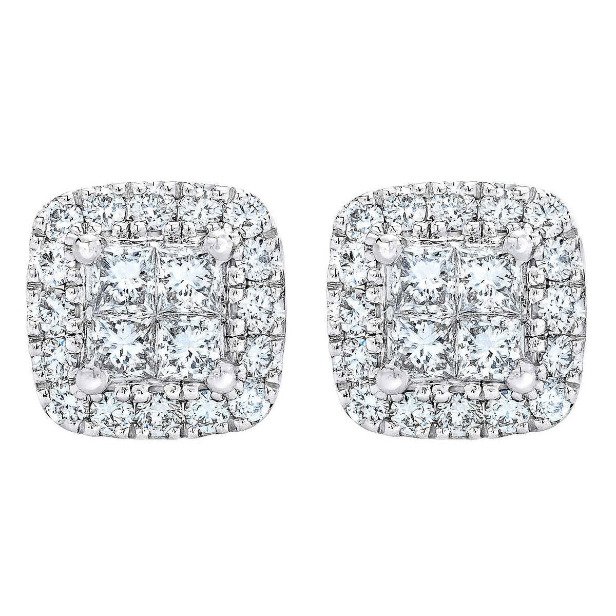 0.40ctw diamond stud earrings princess round brilliant cut 14ct white gold (British brand)