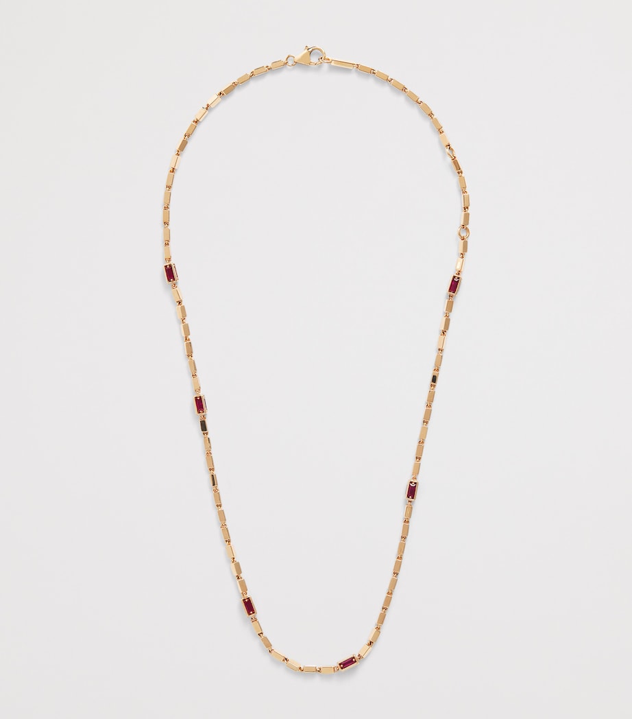 Suzanne Kalan rose gold and ruby medium block chain necklace, imported from the UK