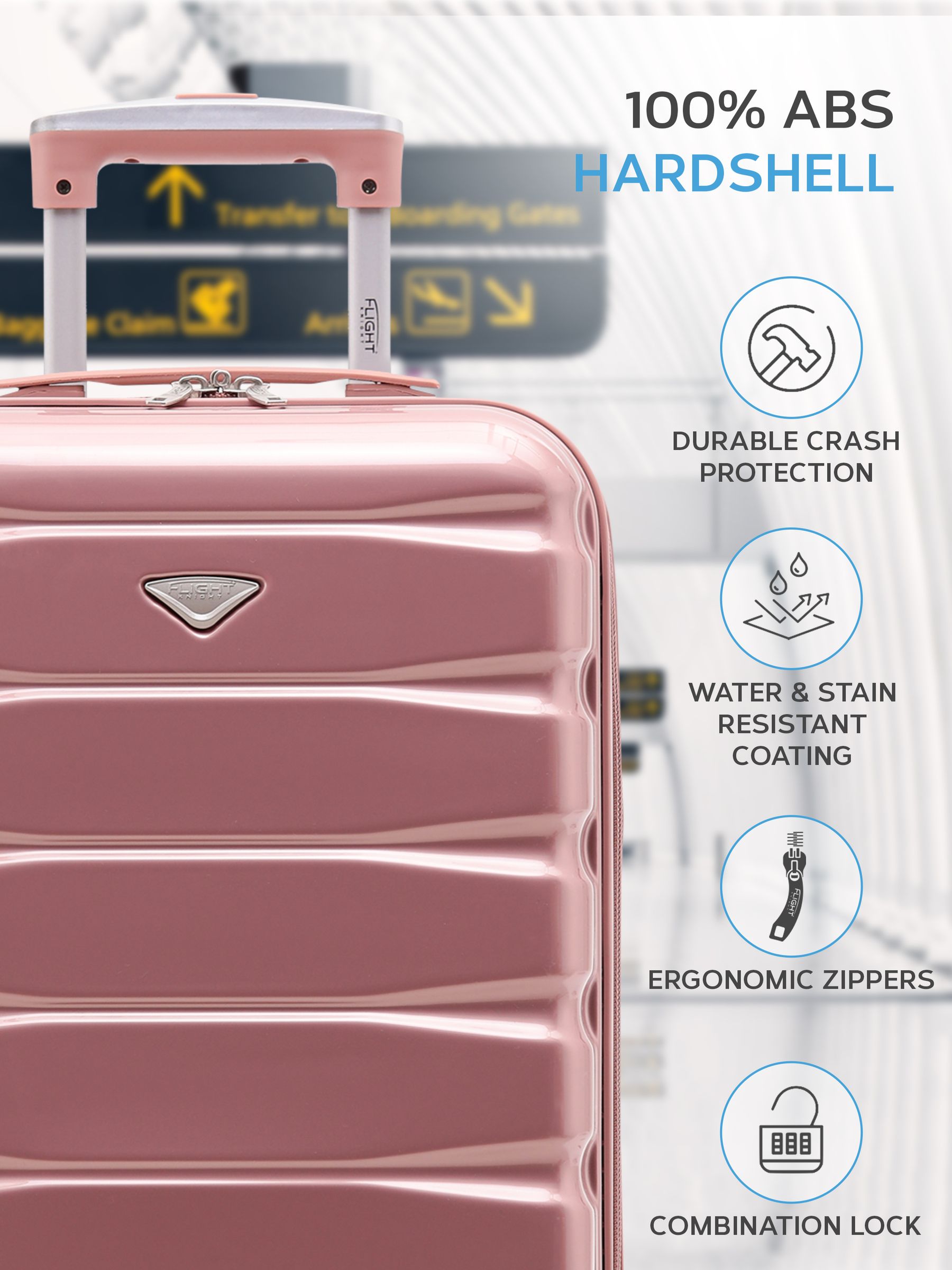 Flight Knight rose gold gloss cabin case easyJet size (British brand)