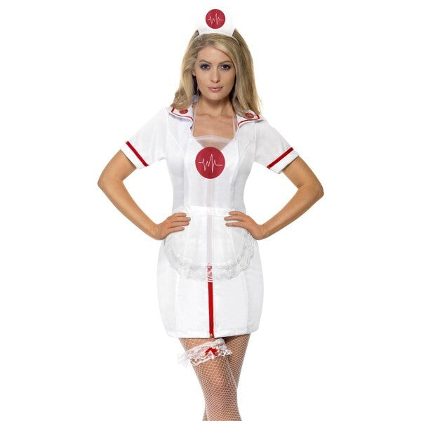 Smiffys Nurse's Set white with cap, garter, and net apron, UK version