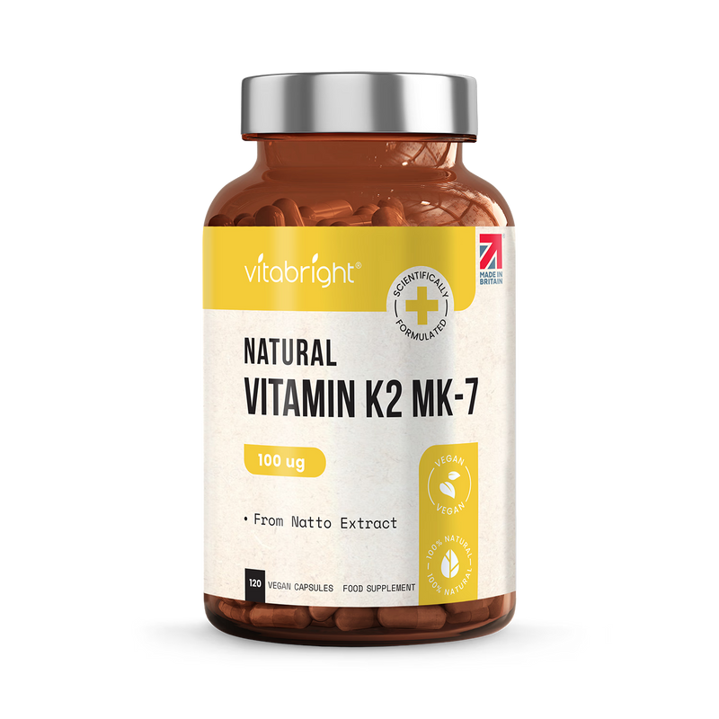 VitaBright Vitamin K2 MK7 supplement 100mcg 120 capsules, imported from the UK