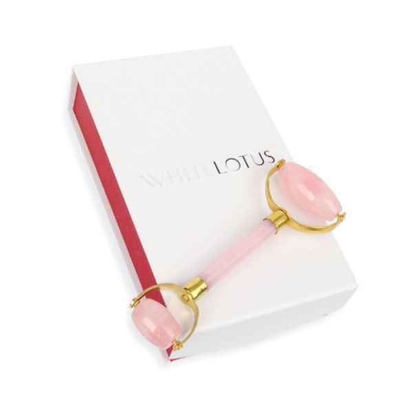 White Lotus Premium Rose Quartz facial roller, UK version