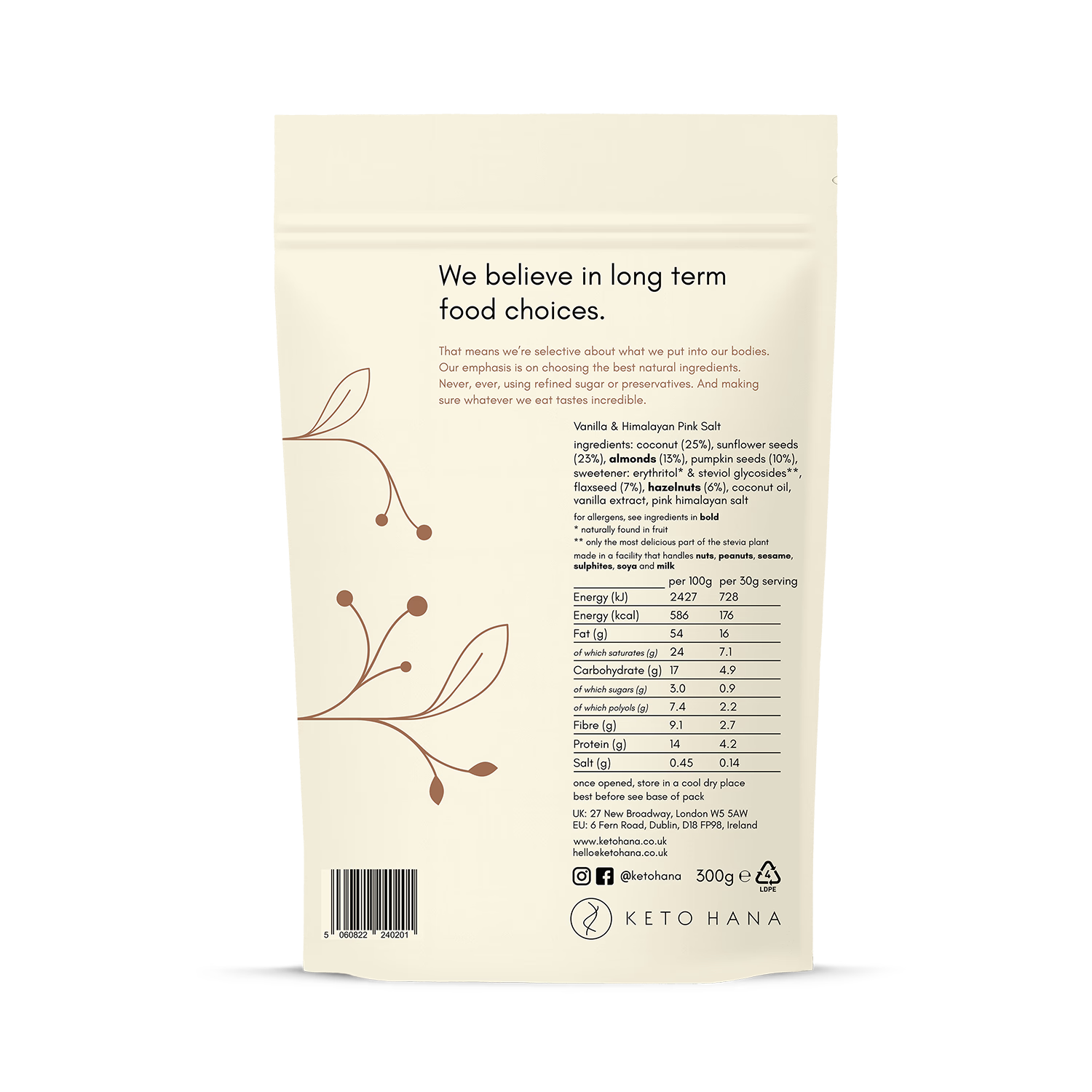 Keto Hana vanilla Himalayan pink salt granola 300g, UK version