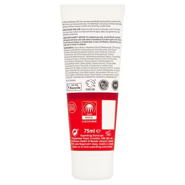 B. Men Mattifying SPF50 fuktighetskrem 75ml – britisk produkt