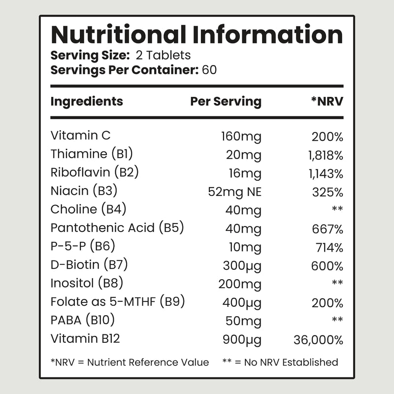 VitaBright methylated B complex with Vitamin C 120 tablets (British brand)