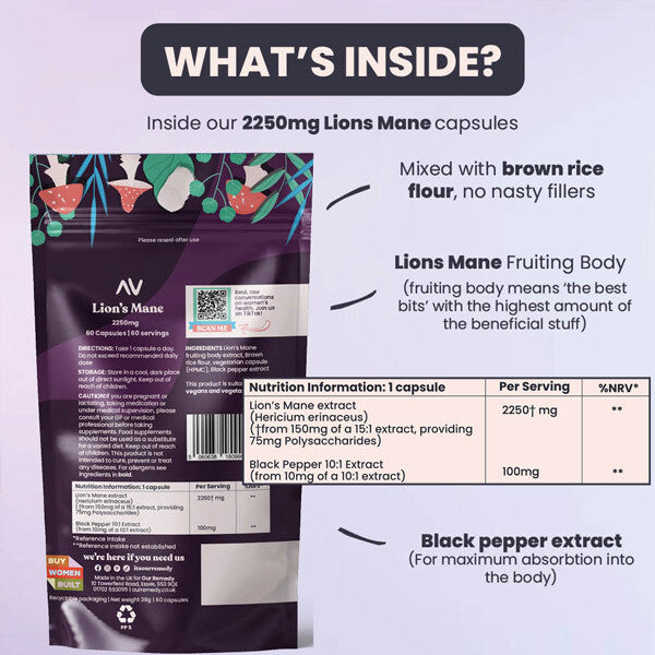 Our Remedy Lions Mane 2250mg capsules (British brand)