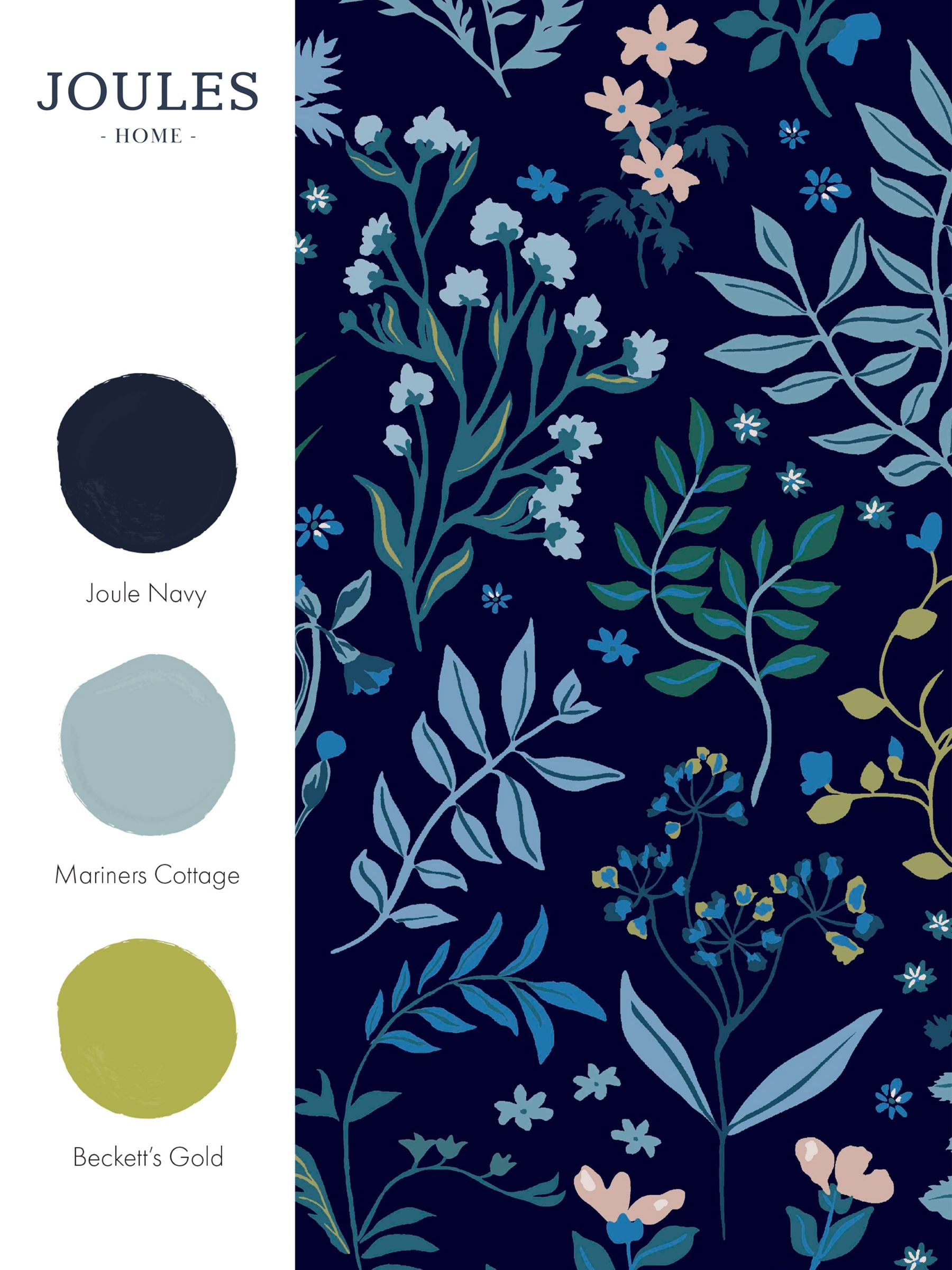 Joules Blue Holcombe Floral Wallpaper Sample, UK version