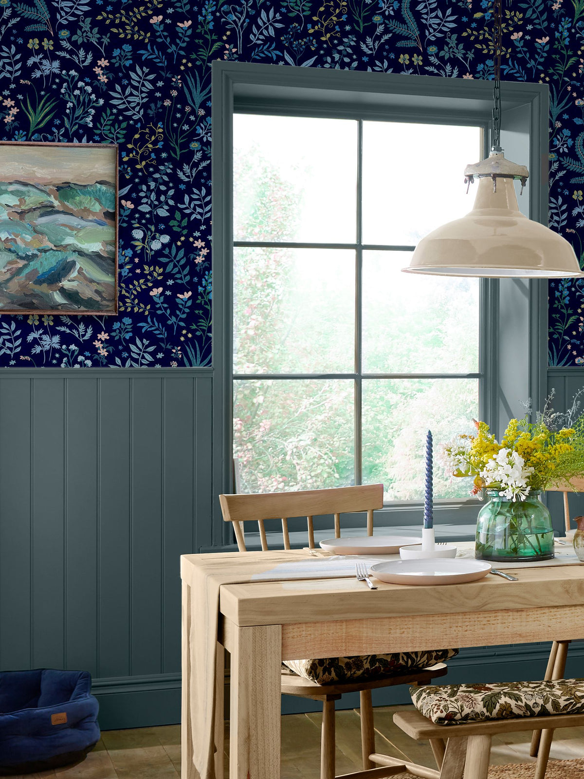 Joules Blue Holcombe Floral Wallpaper Sample, UK version
