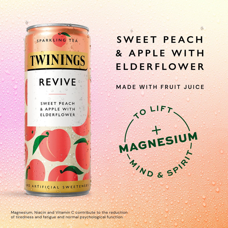 Twinings Revive peach apple sparkling tea 250ml, imported from the UK