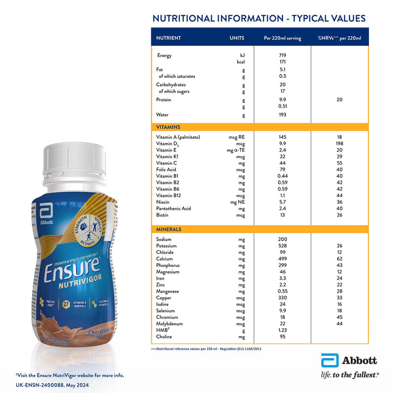 Ensure Nutrivigor chocolate shake 220ml - British product
