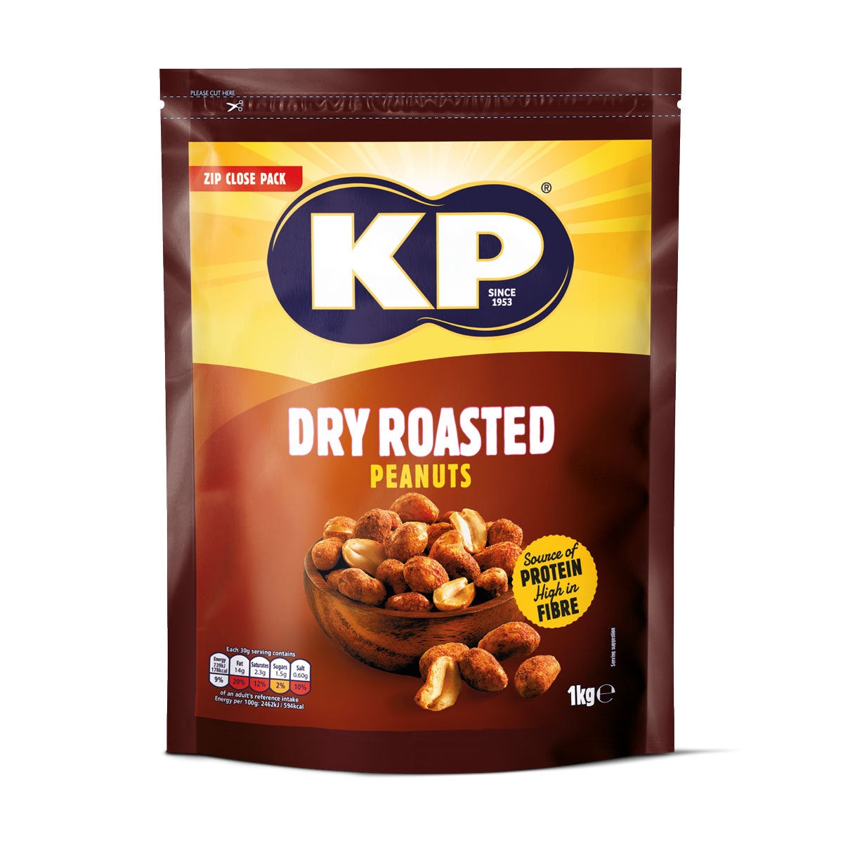 KP dry roasted peanuts 1kg, UK version
