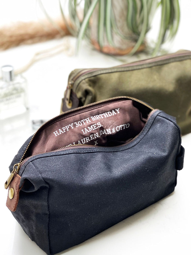 Solesmith hidden message waxed canvas wash bag, UK version