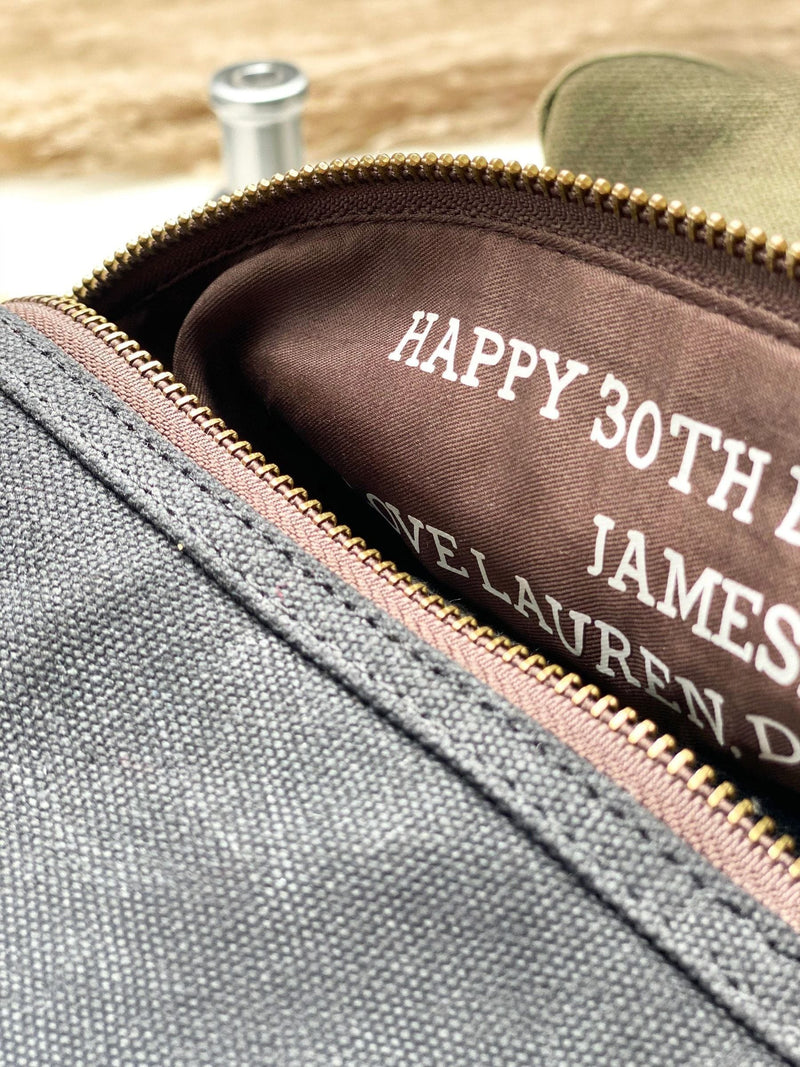 Solesmith hidden message waxed canvas wash bag, UK version