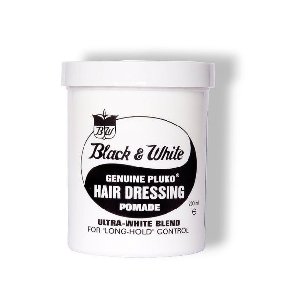 Black and White Pluko hair pomade 200ml, imported from the UK
