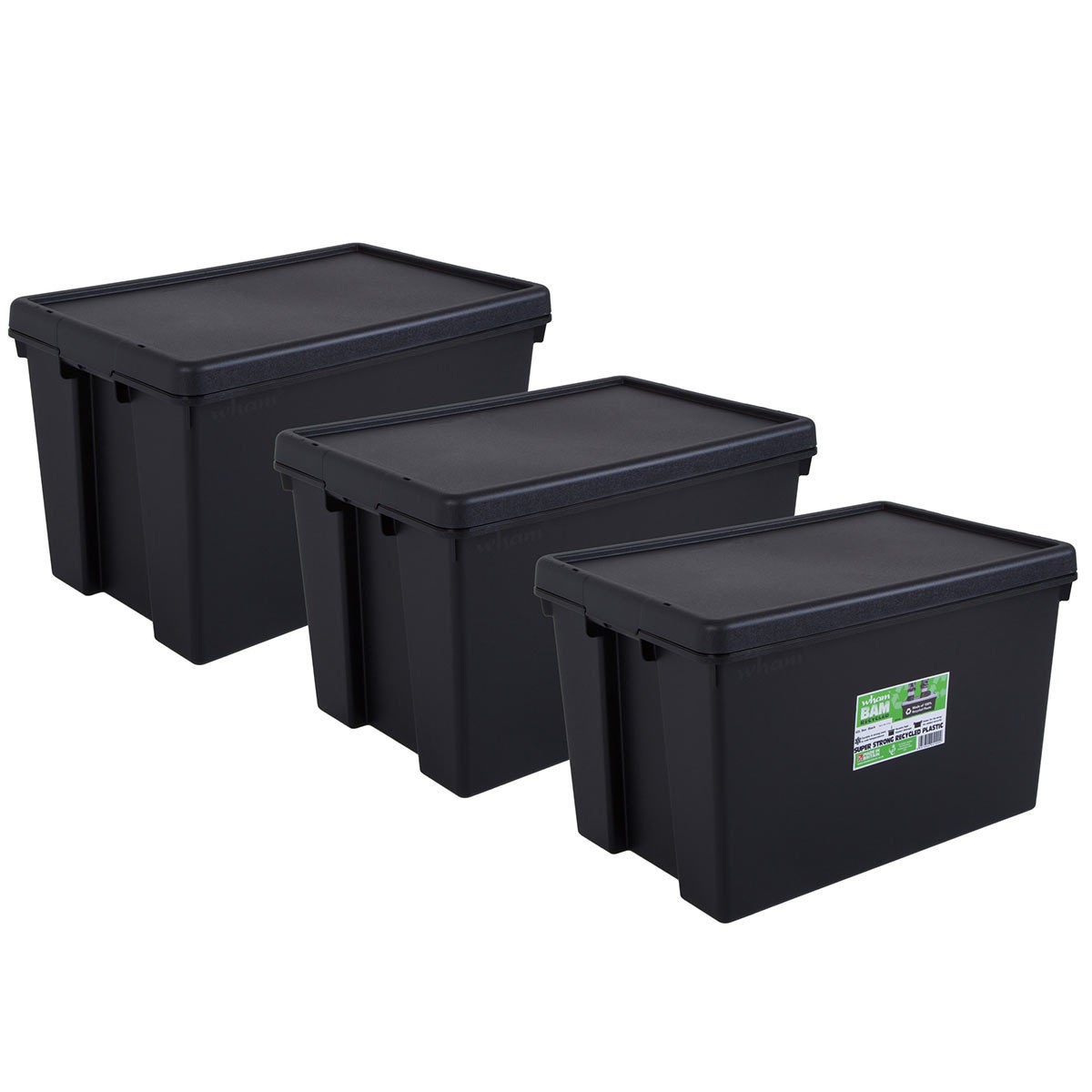 Wham 62 litre storage boxes black 3-pack (British brand)