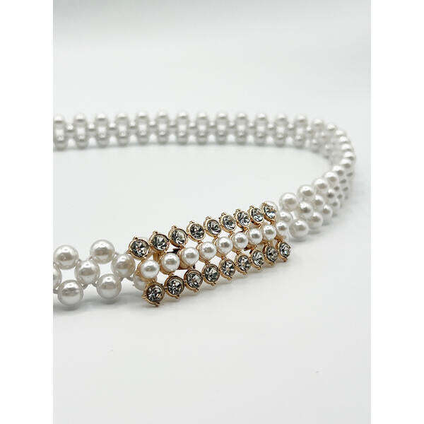 SVNX stretchy pearl chain belt with diamante buckle, UK version