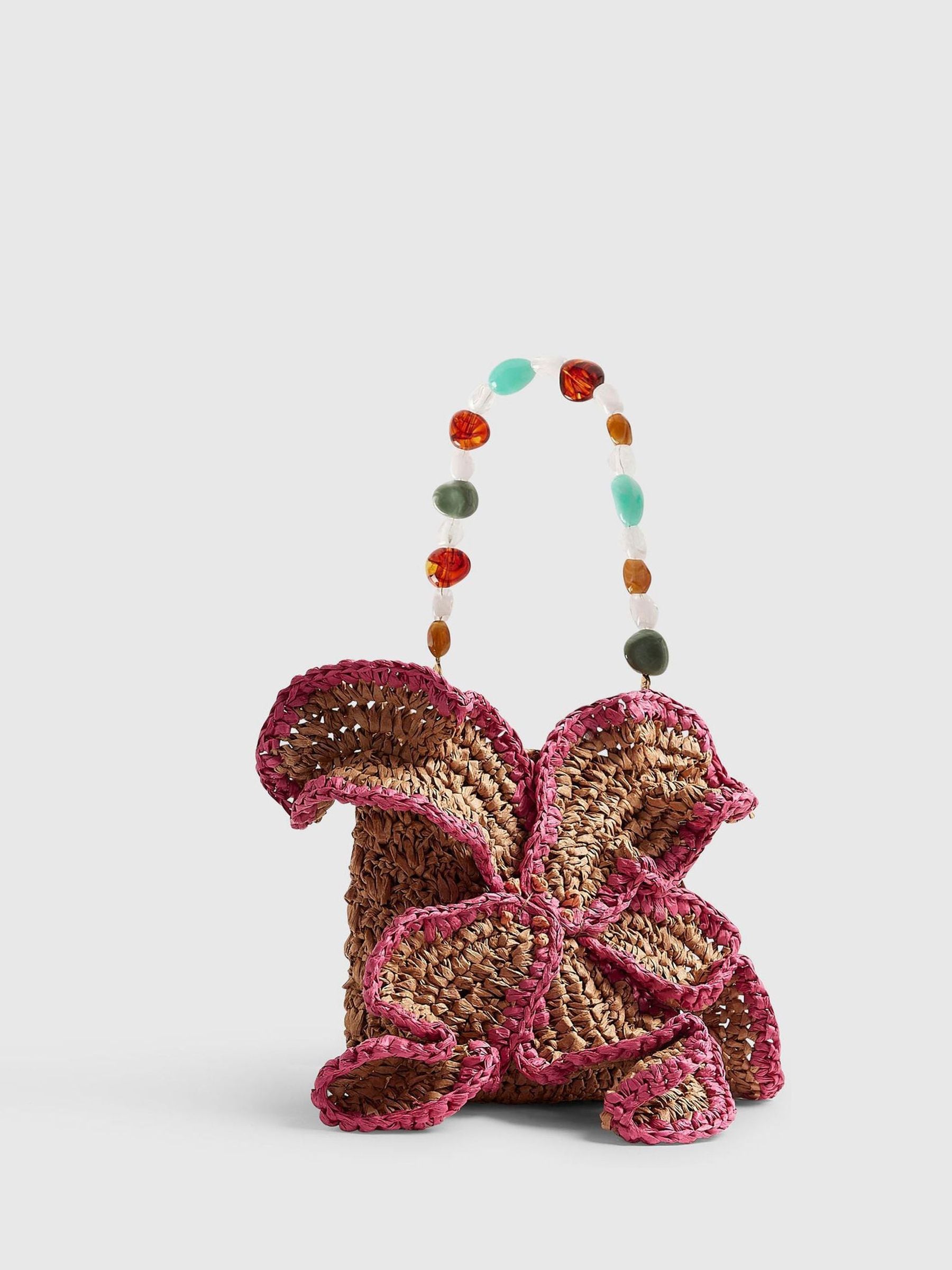 River Island Brown Raffia Beaded Flower Shoulder Bag (British brand)