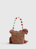 River Island Brown Raffia Beaded Flower Shoulder Bag (British brand)