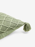 Sage green cushion with tassel trim 50x50cm (British brand)
