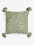 Sage green cushion with tassel trim 50x50cm (British brand)