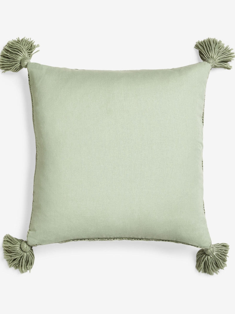 Sage green cushion with tassel trim 50x50cm (British brand)