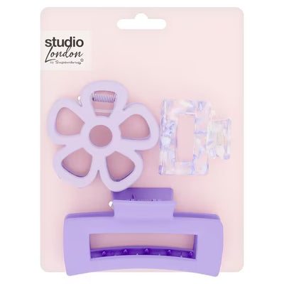 Superdrug DNR Studio London Claw Clips 3 Pack Purple Hair Grips- Buy online at McGrocer