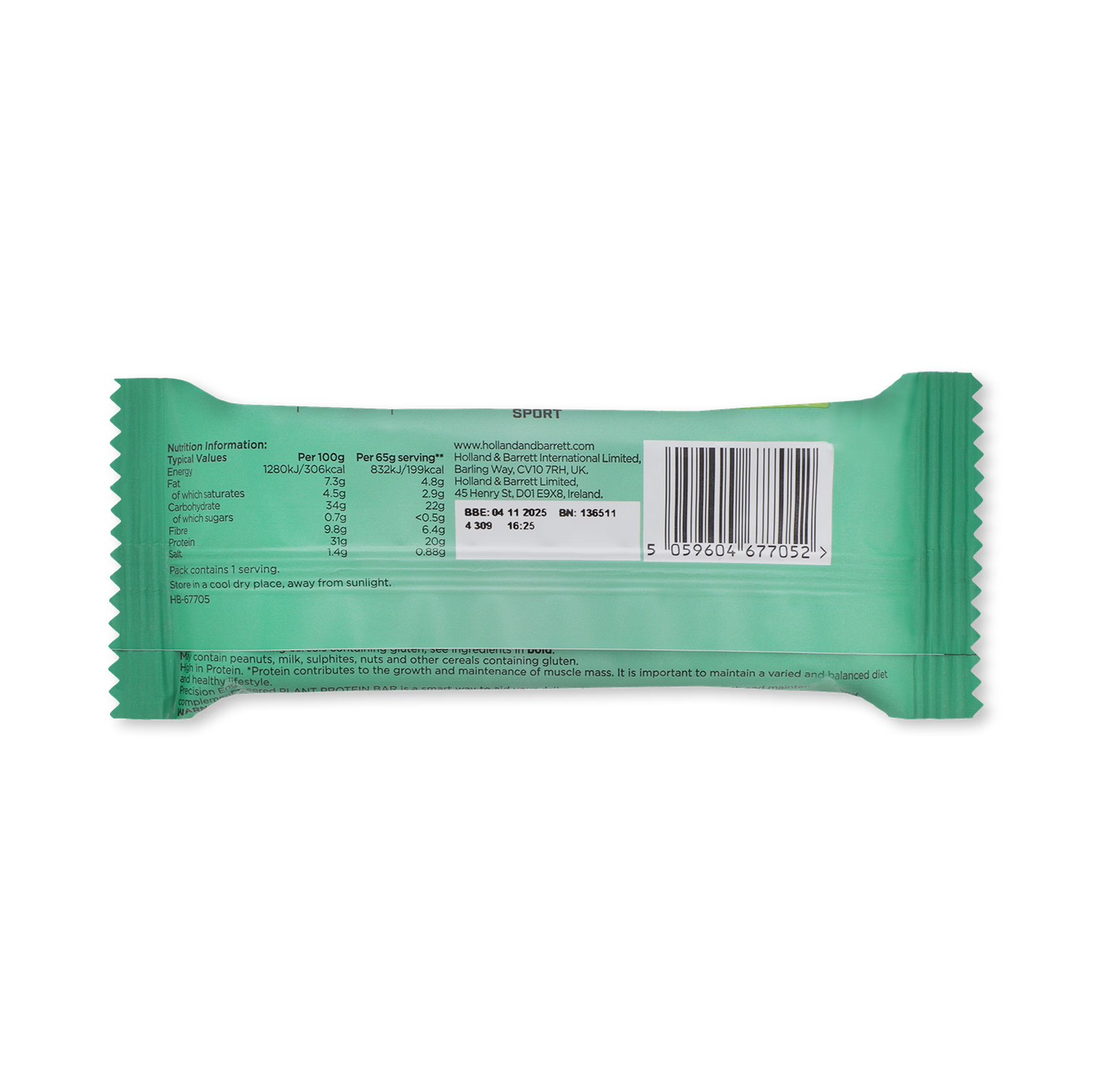 Precision Engineered plant protein bar caramel pretzel 65g, UK version