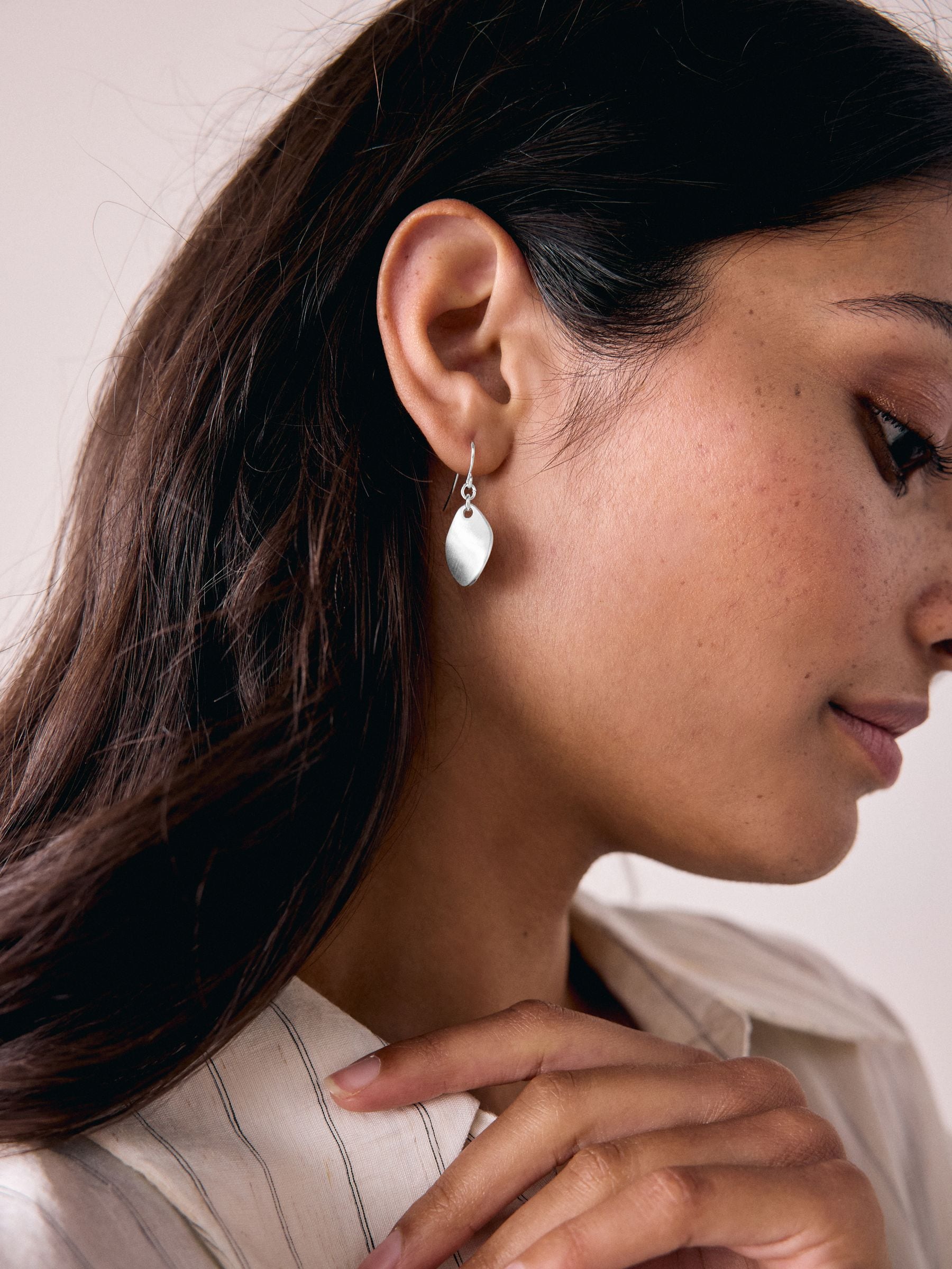 Silver tone petal drop earrings (British brand)