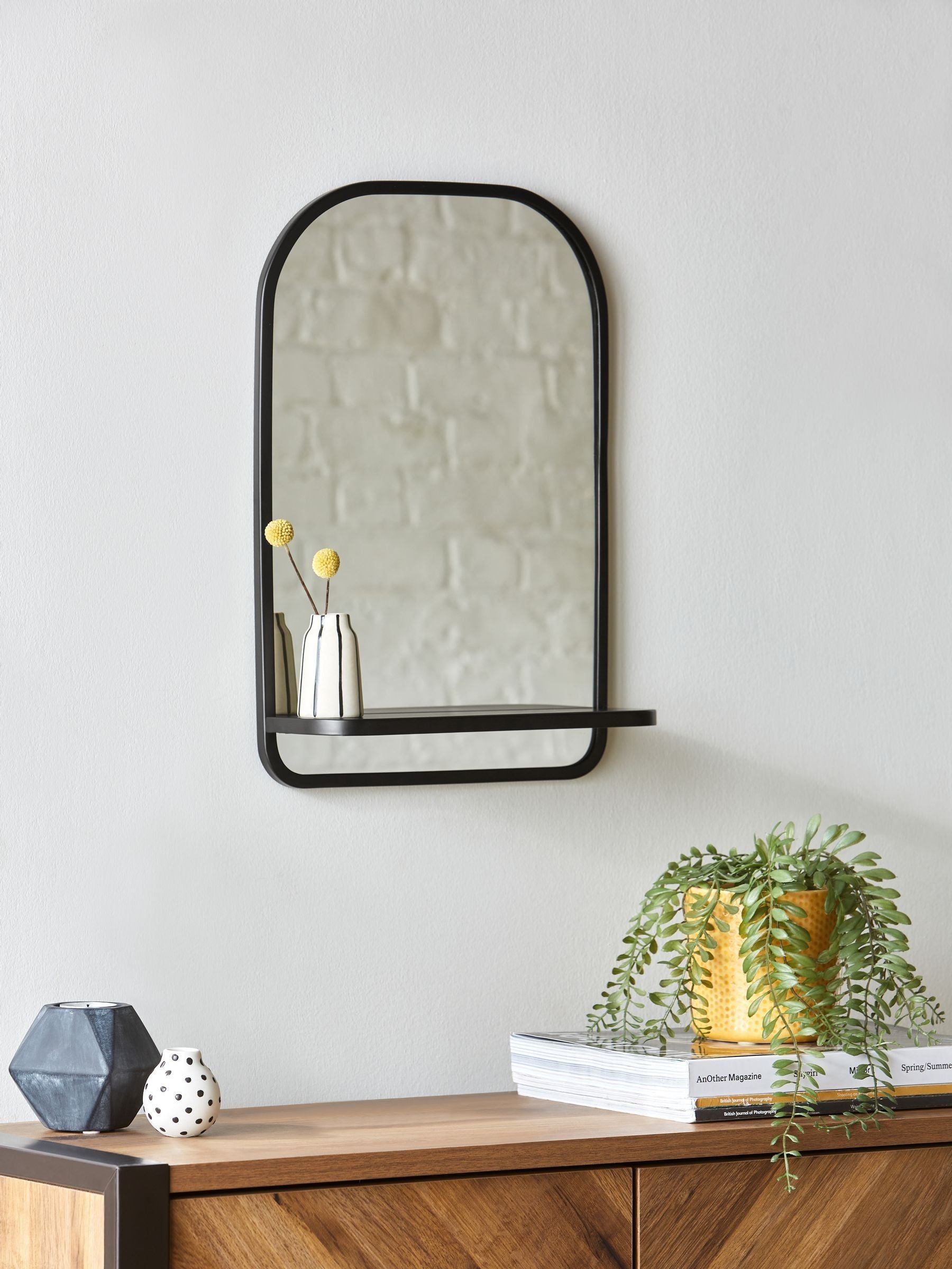 Black shelf wall mirror 45cm x 31cm - British product