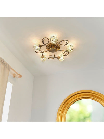 Next Gallery Home Antique Brass 5 Light Edmonton Flush Ceiling Light- Buy online at McGrocer