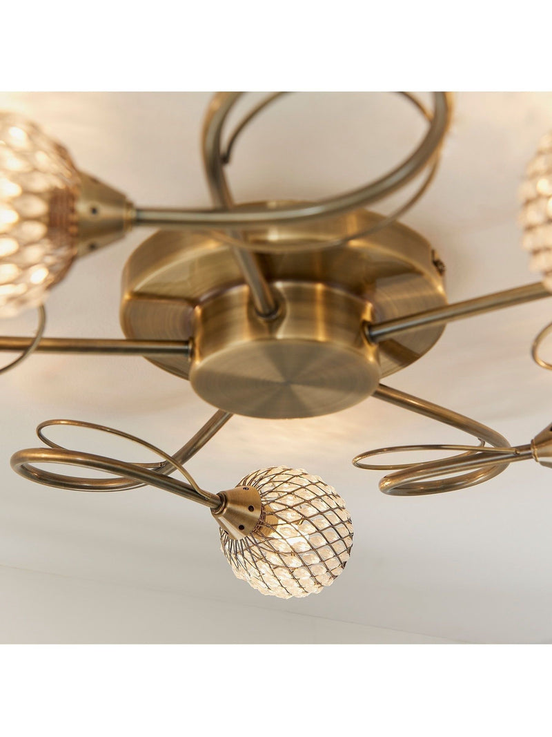 Gallery Home antique brass flush ceiling light with glass beads - British product
