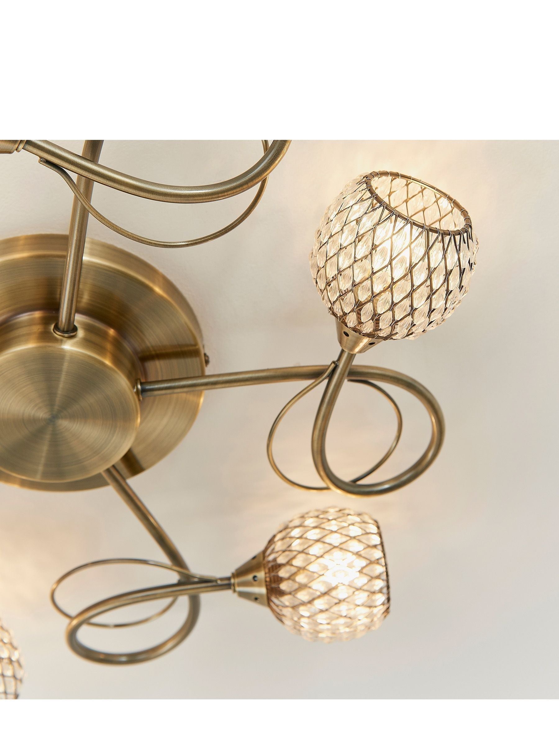Gallery Home antique brass flush ceiling light with glass beads - British product