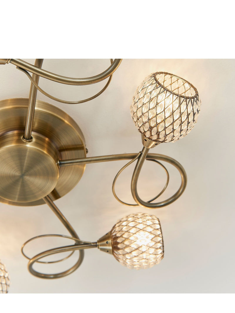 Gallery Home antique brass flush ceiling light with glass beads - British product