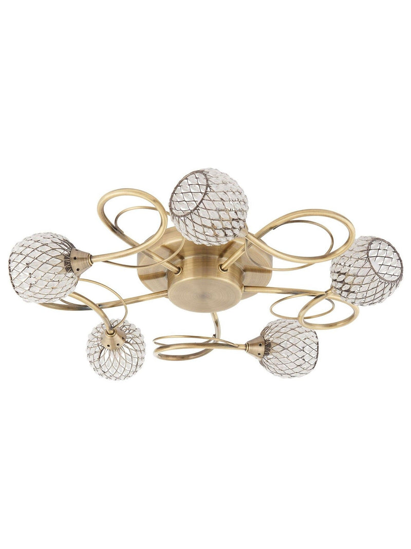 Gallery Home antique brass flush ceiling light with glass beads - British product