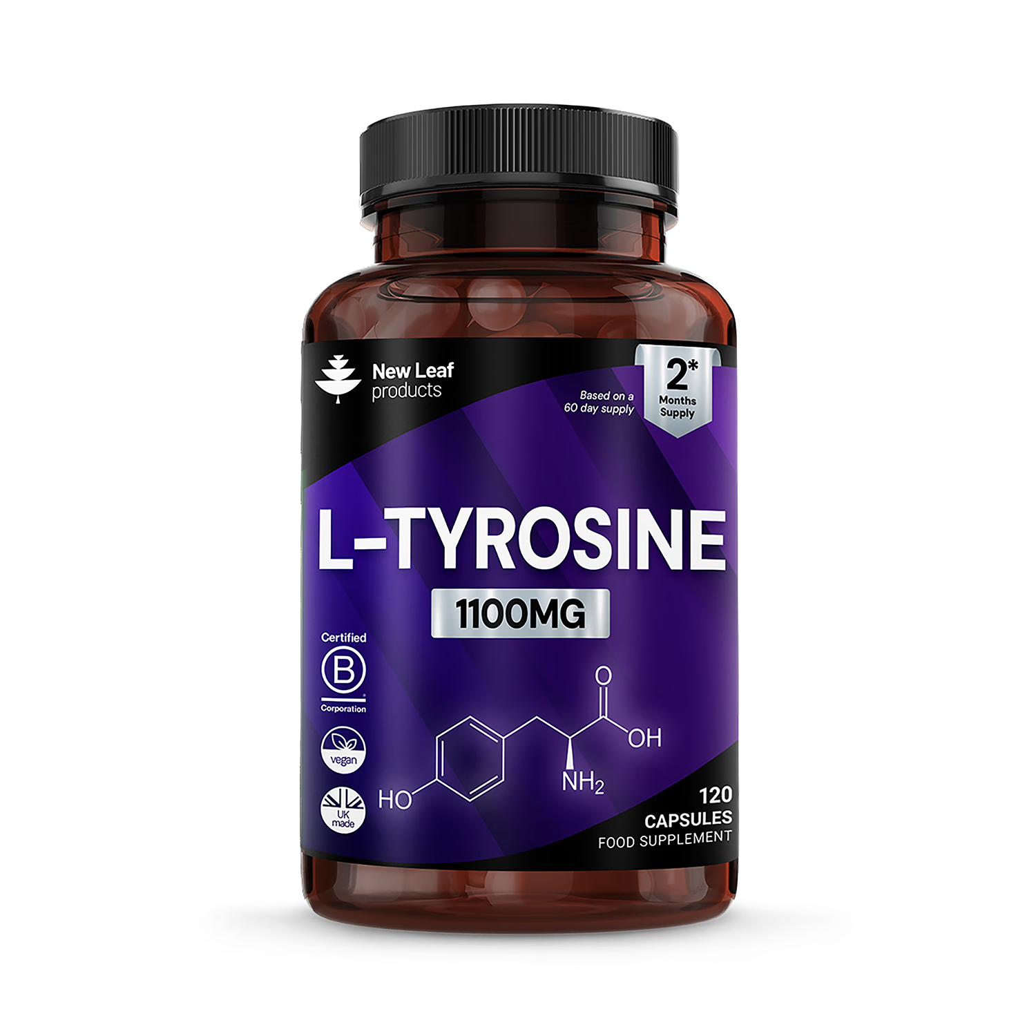 New Leaf L-Tyrosine capsules 120 count, imported from the UK