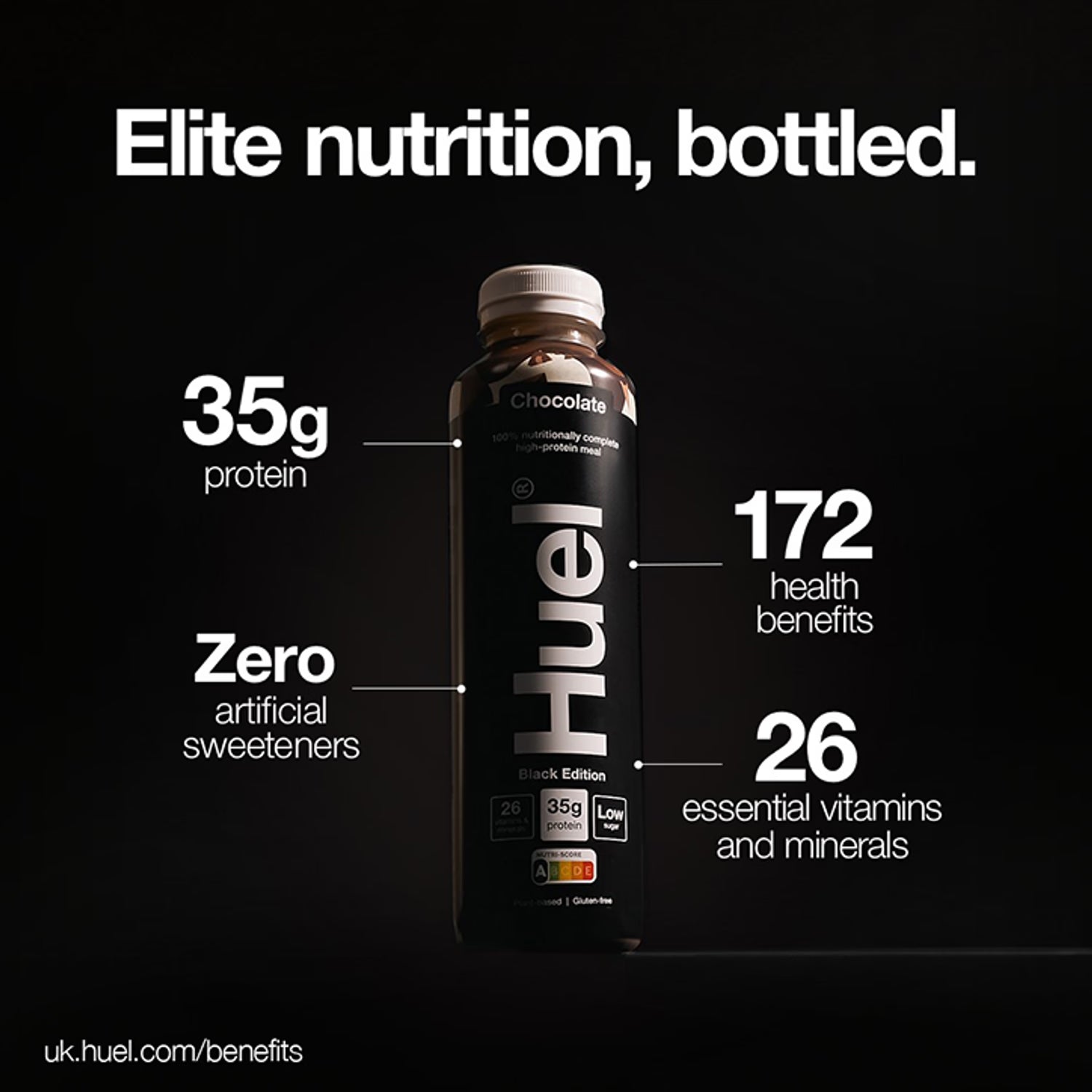 Huel Black Edition meal replacement chocolate 500ml, UK version