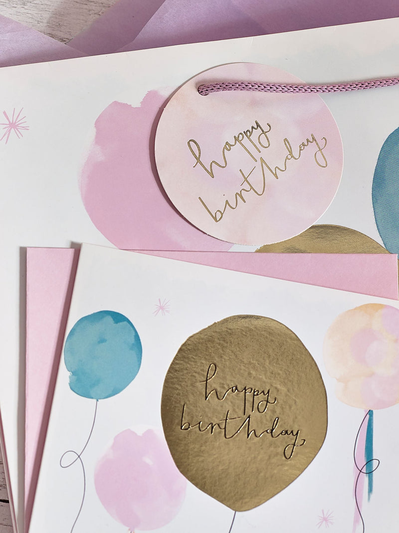 Next pink pastel balloon gift bag and card set, UK version