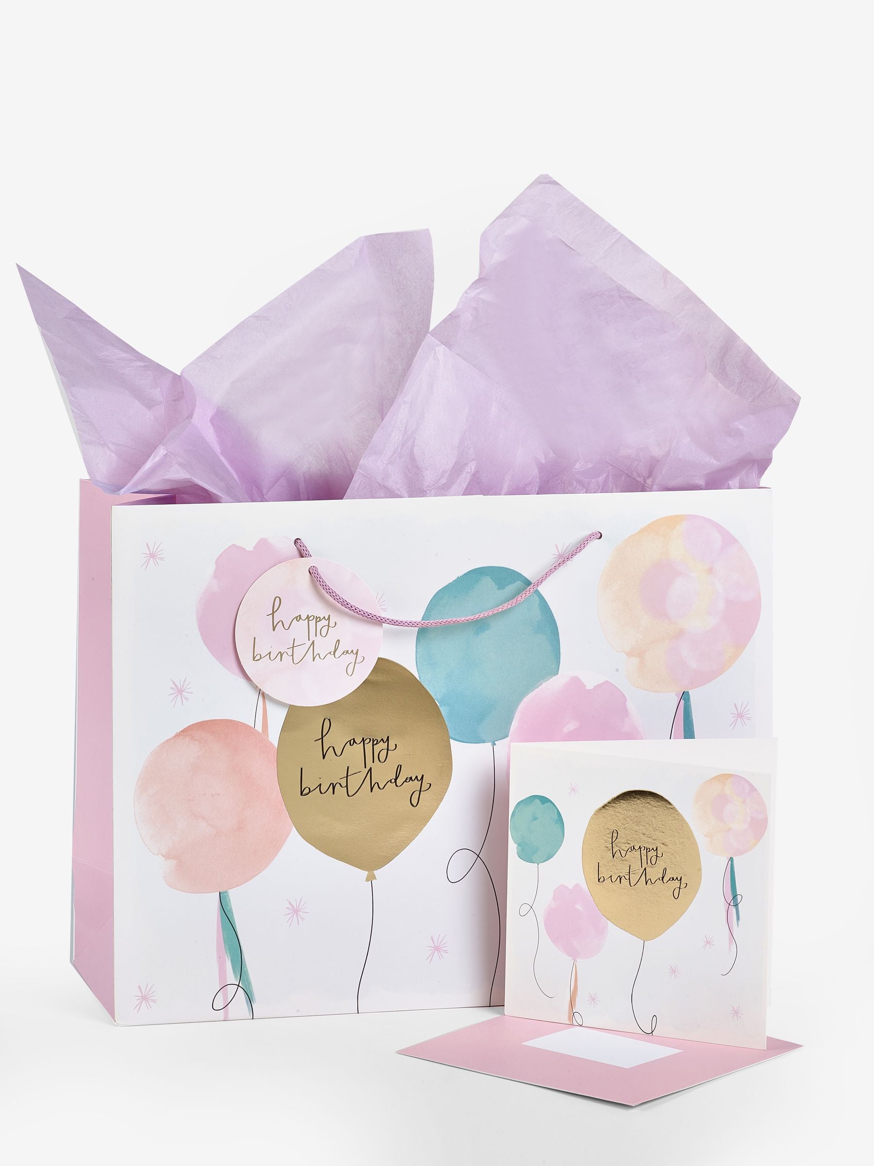 Next pink pastel balloon gift bag and card set, UK version