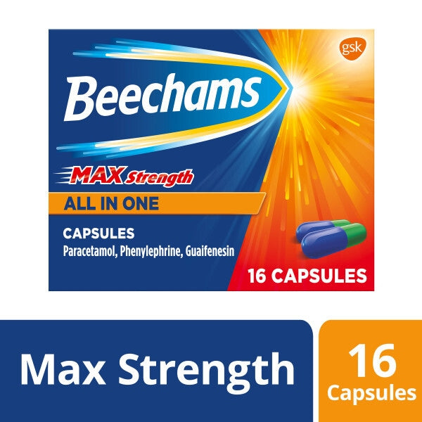 Beechams Max Strength All in One Cold and Flu Capsules 16s