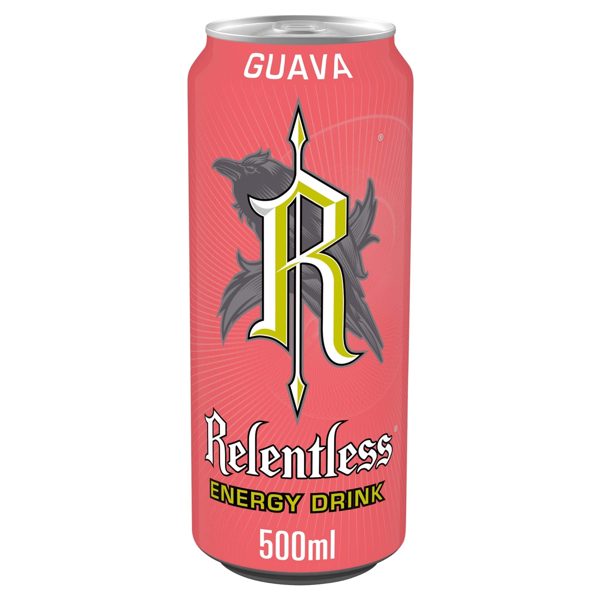 Relentless Guava energy drink 12 pack 500ml, imported from the UK