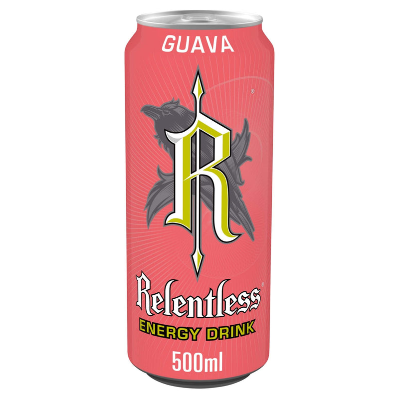Relentless Guava energy drink 12 pack 500ml, imported from the UK