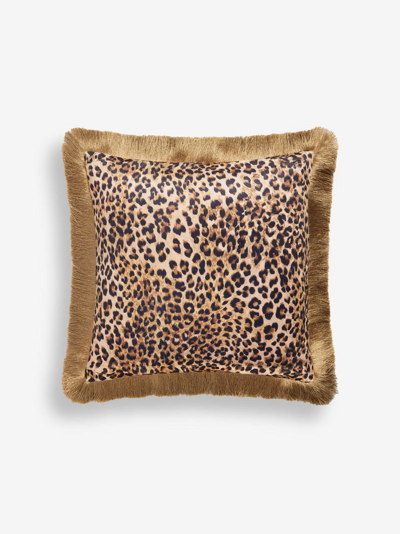 Rockett St George Leopard Love velvet fringe cushion 45x45cm, UK version