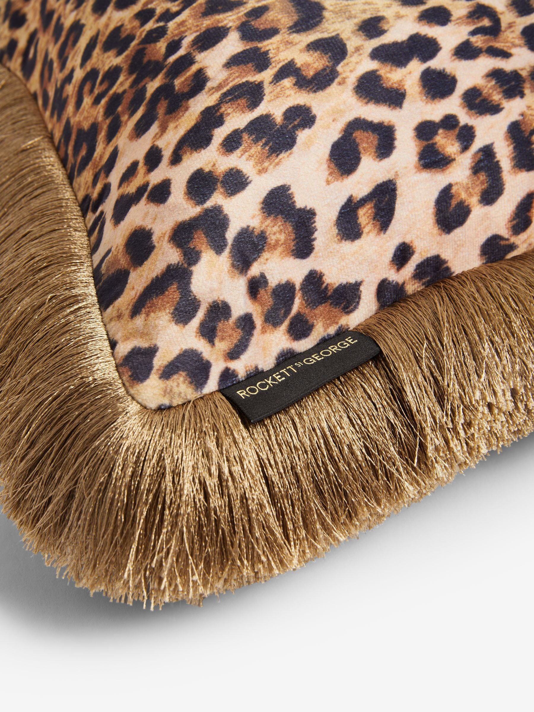 Rockett St George Leopard Love velvet fringe cushion 45x45cm, UK version