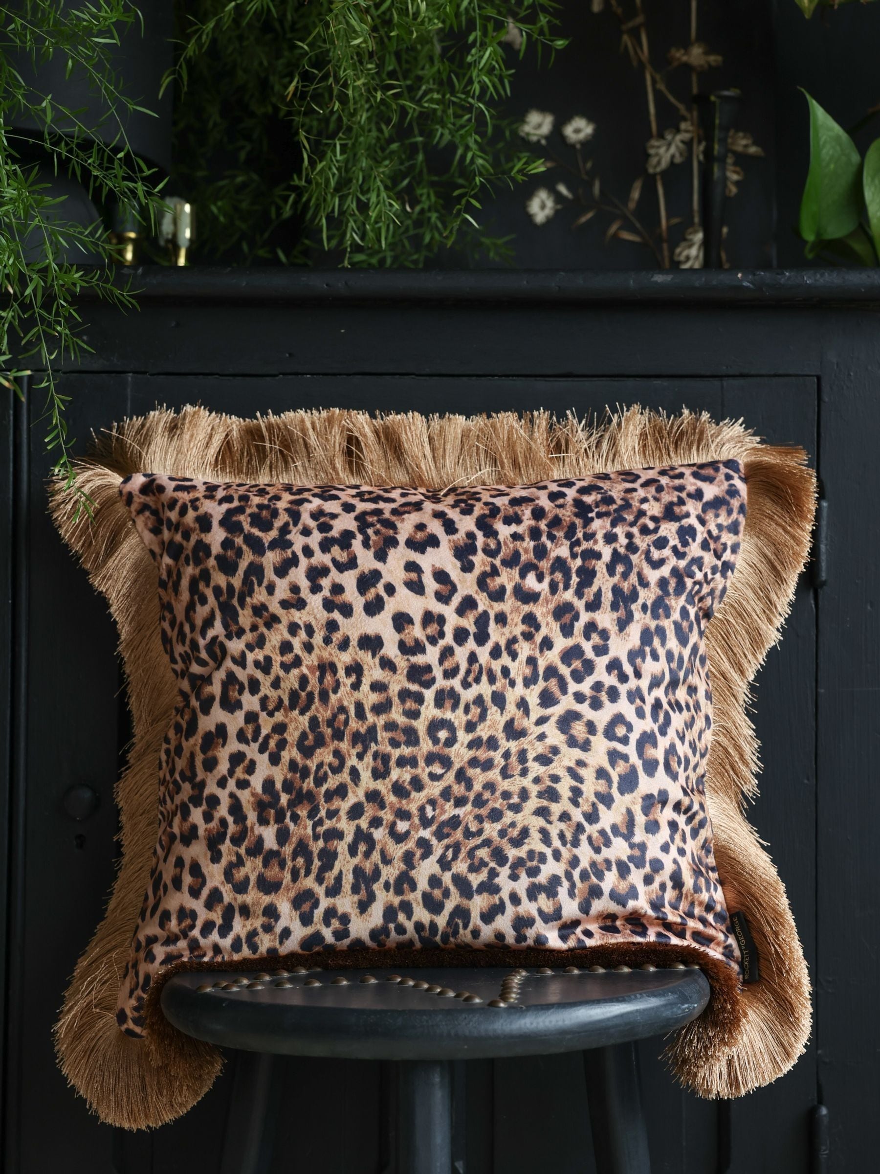 Rockett St George Leopard Love Velvet Fringe Cushion