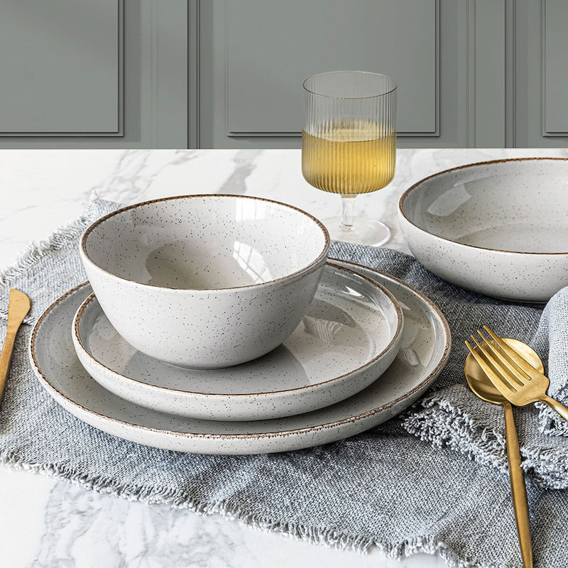Over & Back stoneware dinnerware set 16-piece light grey (British brand)