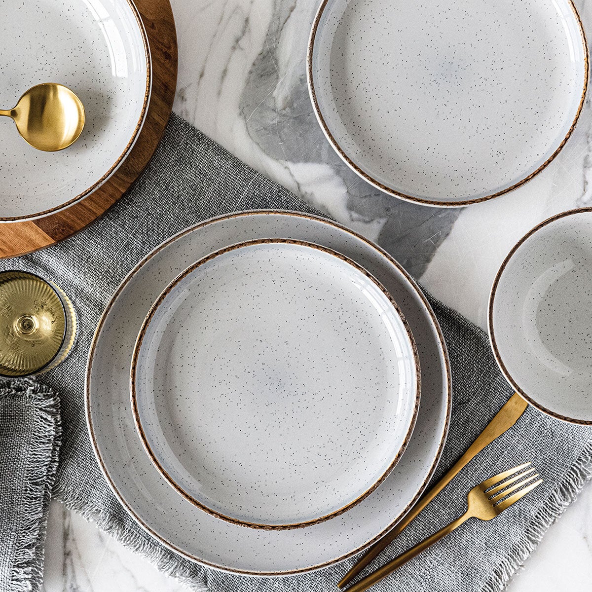 Over & Back stoneware dinnerware set 16-piece light grey (British brand)