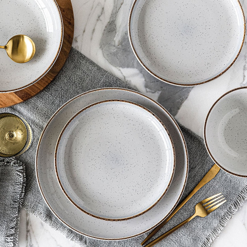 Over & Back stoneware dinnerware set 16-piece light grey (British brand)