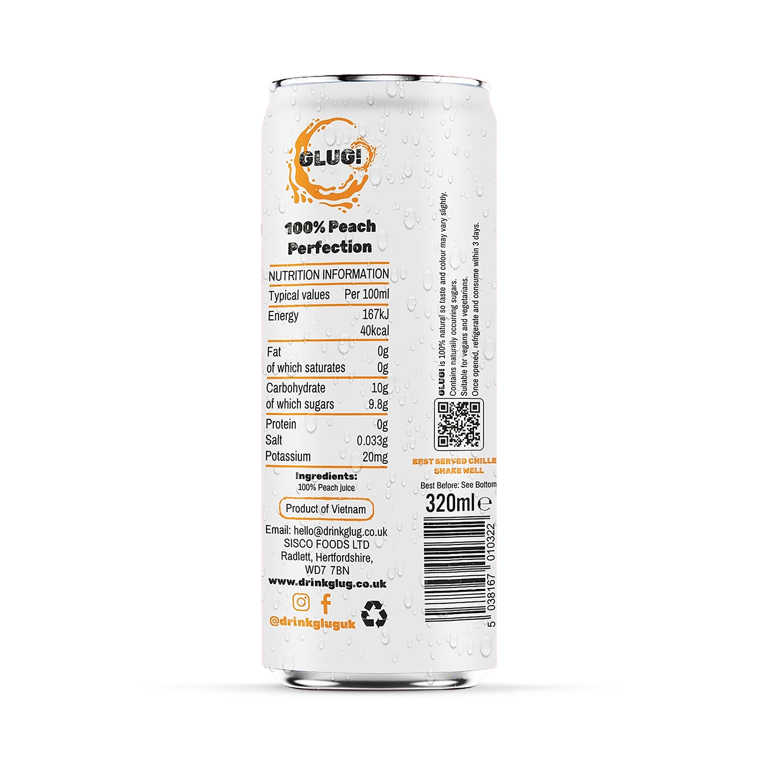 100% peach juice 12x320ml cartons (British brand)