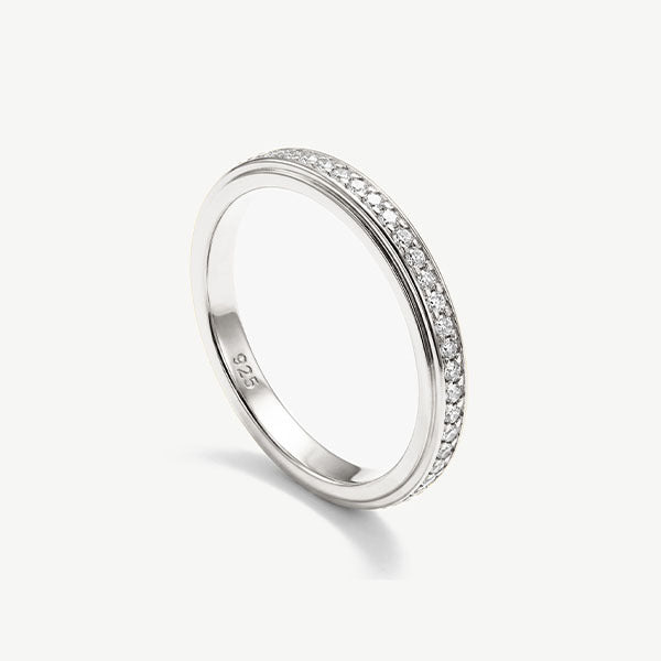 MUCHV Sterling Silver Thin Stacking Eternity Ring With Stones